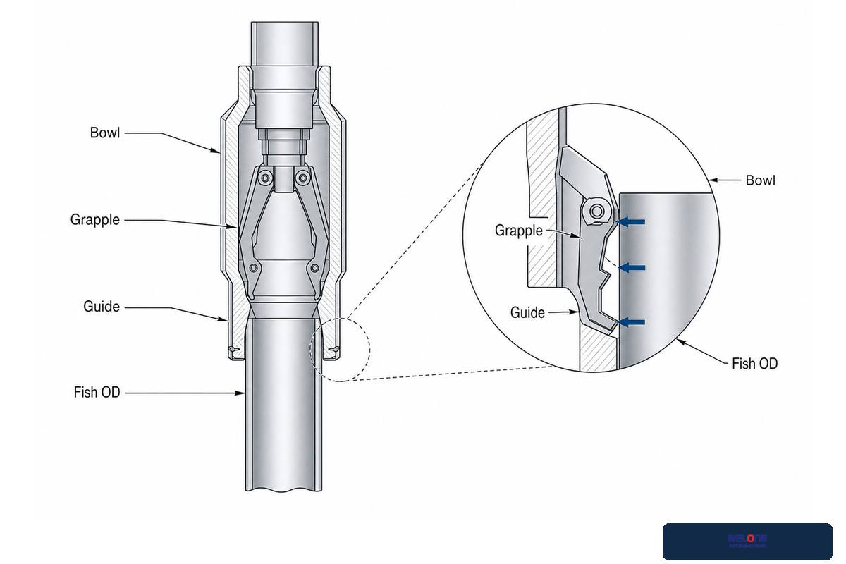 How an Overshot Grapple Engages a Tubular Fish — Welong