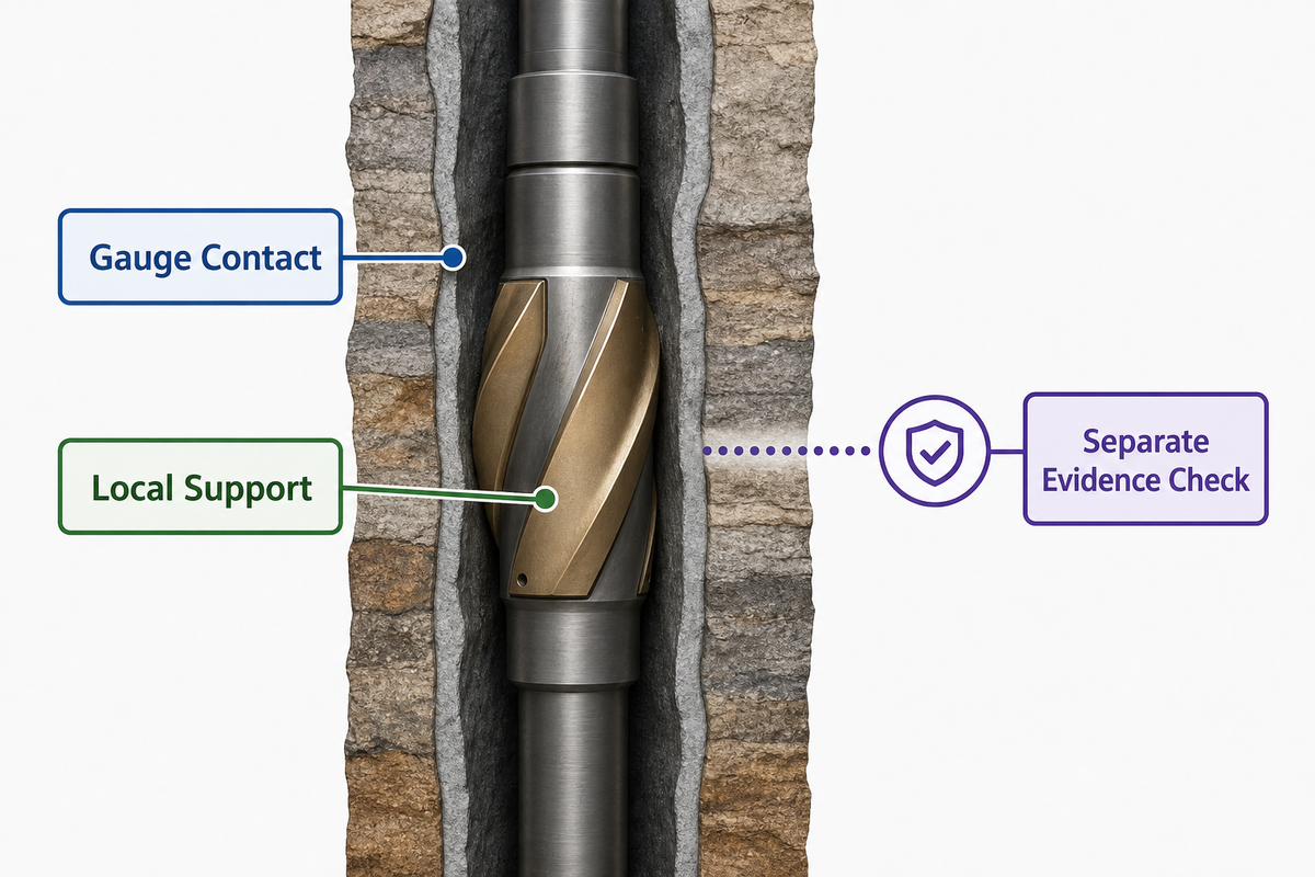 Drilling stabilizer gauge contact and local support in a bottom hole assembly