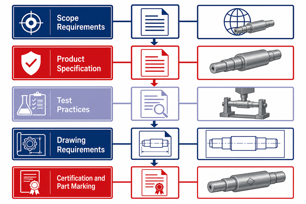 Forged shaft standards hierarchy from product requirement to test method
