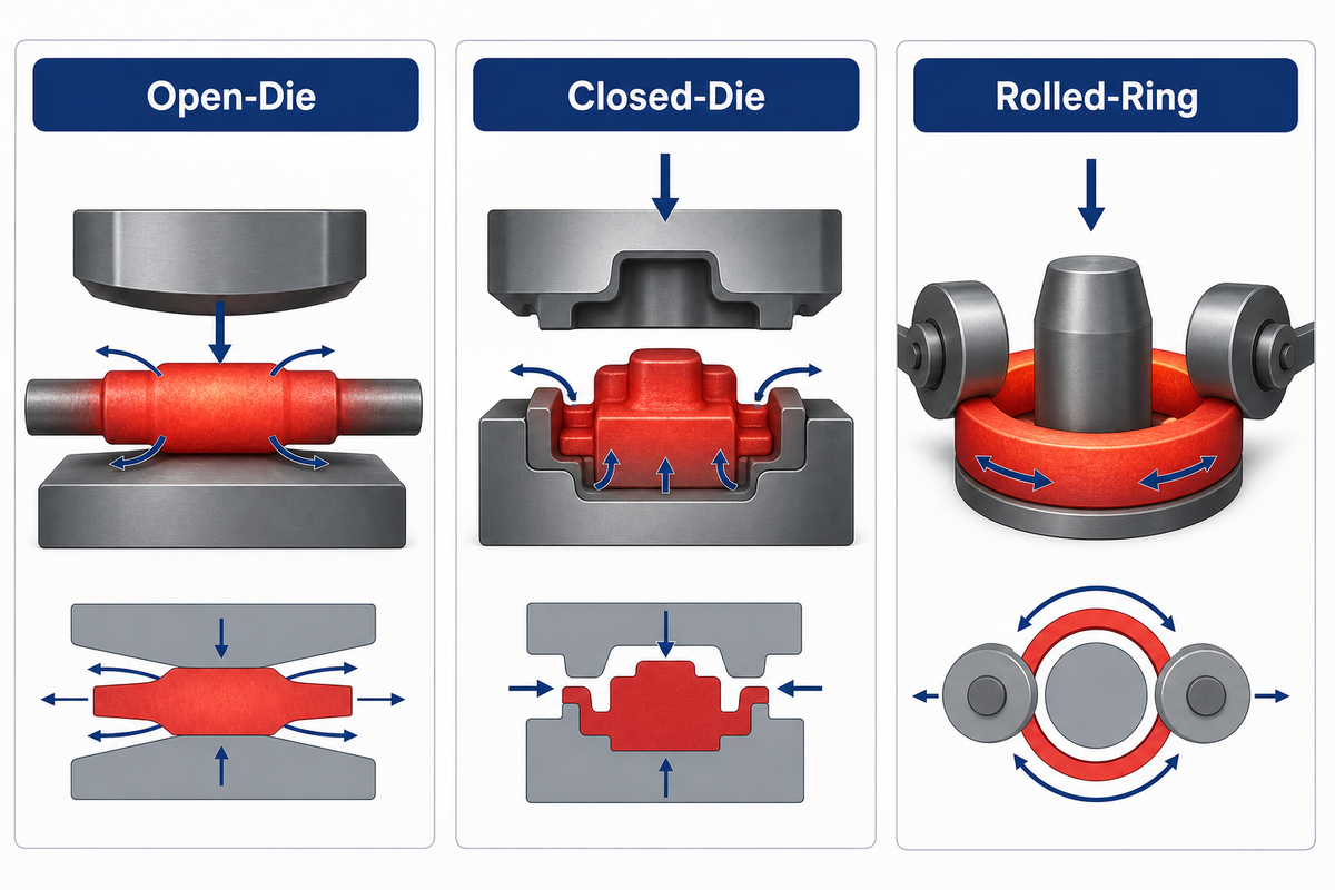 Open-Die, Closed-Die, and Rolled-Ring Forging Use Different Flow Paths — Welong