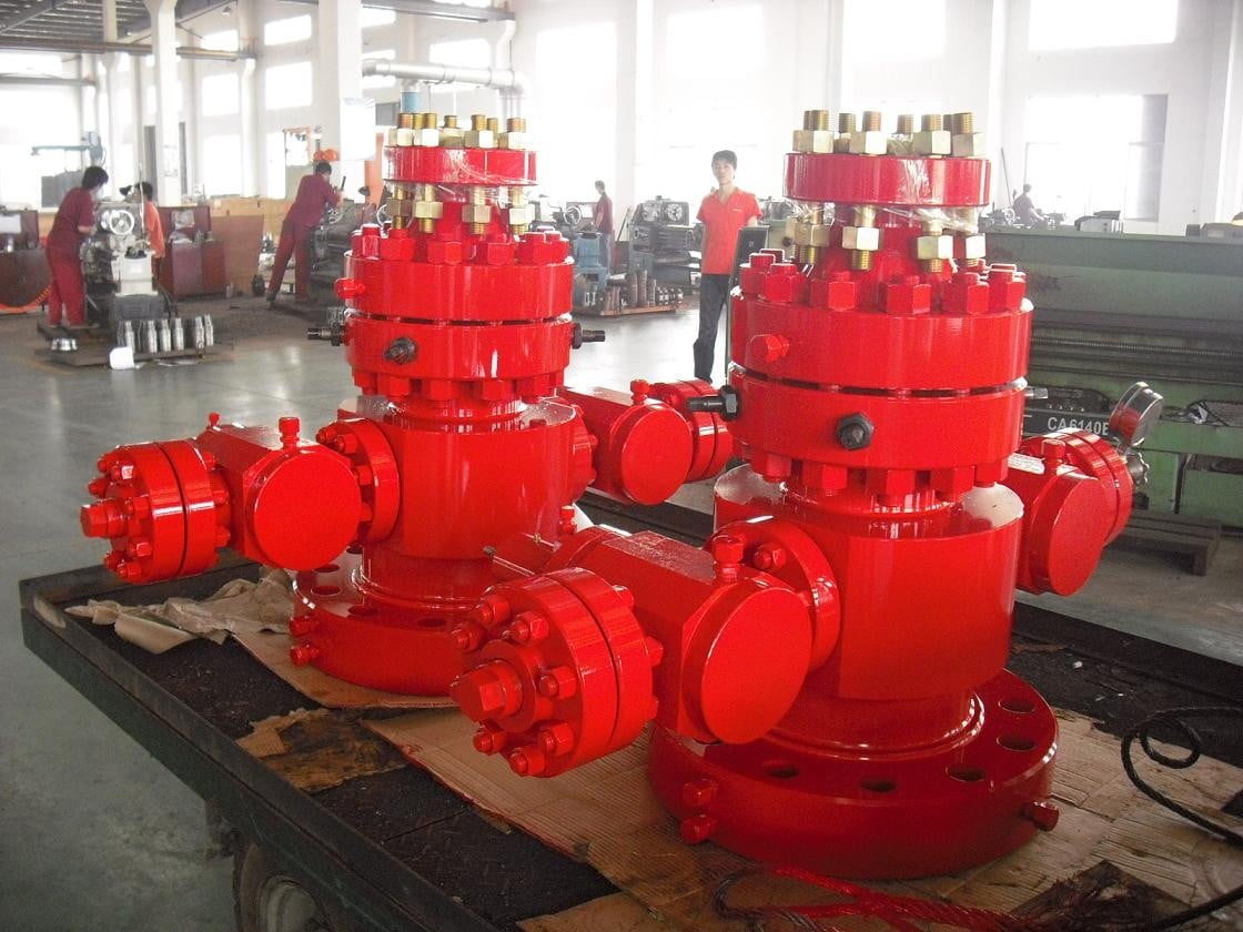 Casing and tubing head production assemblies in workshop