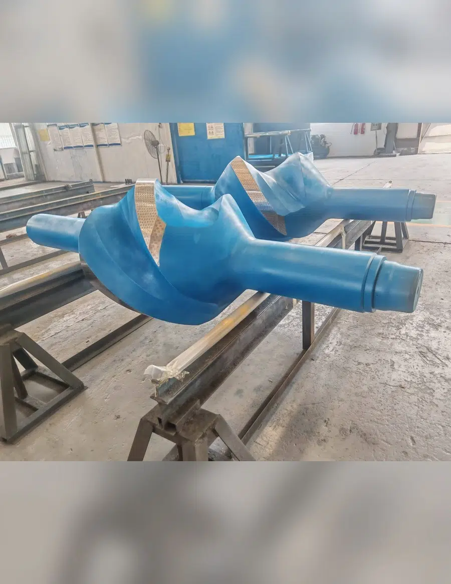 Finished drilling stabilizer bodies on shop-floor stands