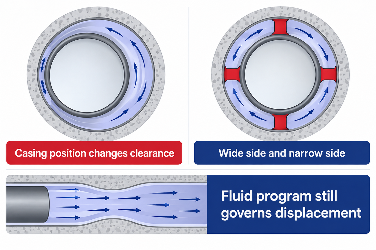 Centralizers change annular clearance;PVI guidance separates geometry from cementing outcomes.