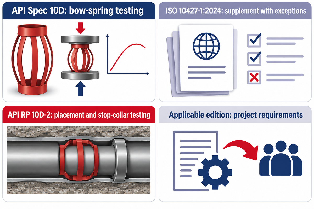API10D,ISO10427-1:2024andRP10D-2serve distinct roles;officialISO/APIandIllinois sources.