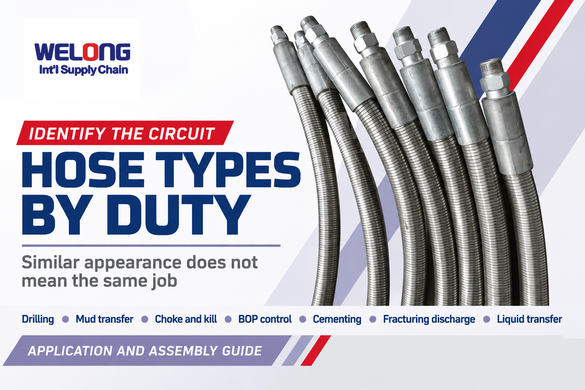 Seven oilfield hose duty groups; similar appearance does not establish the same service.