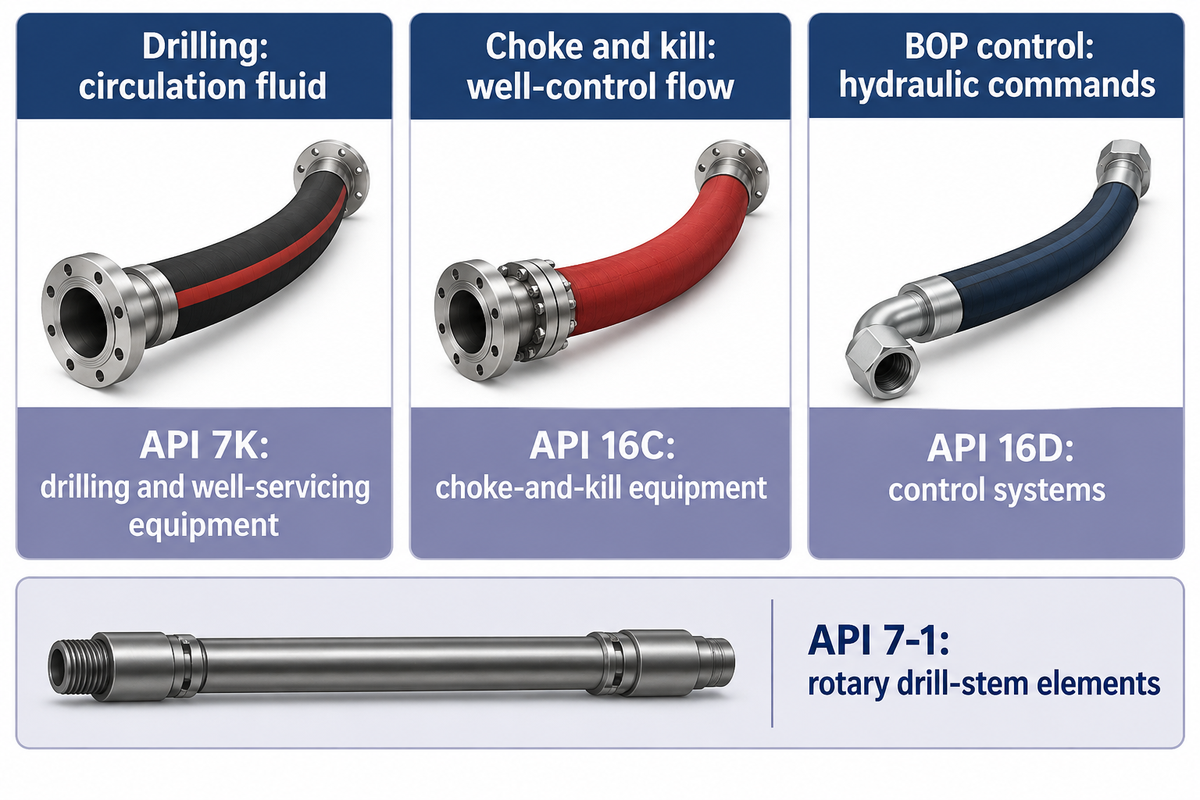 API scopes distinguish drilling, choke and kill, and BOP control from API 7-1 rotary drill-stem elements.